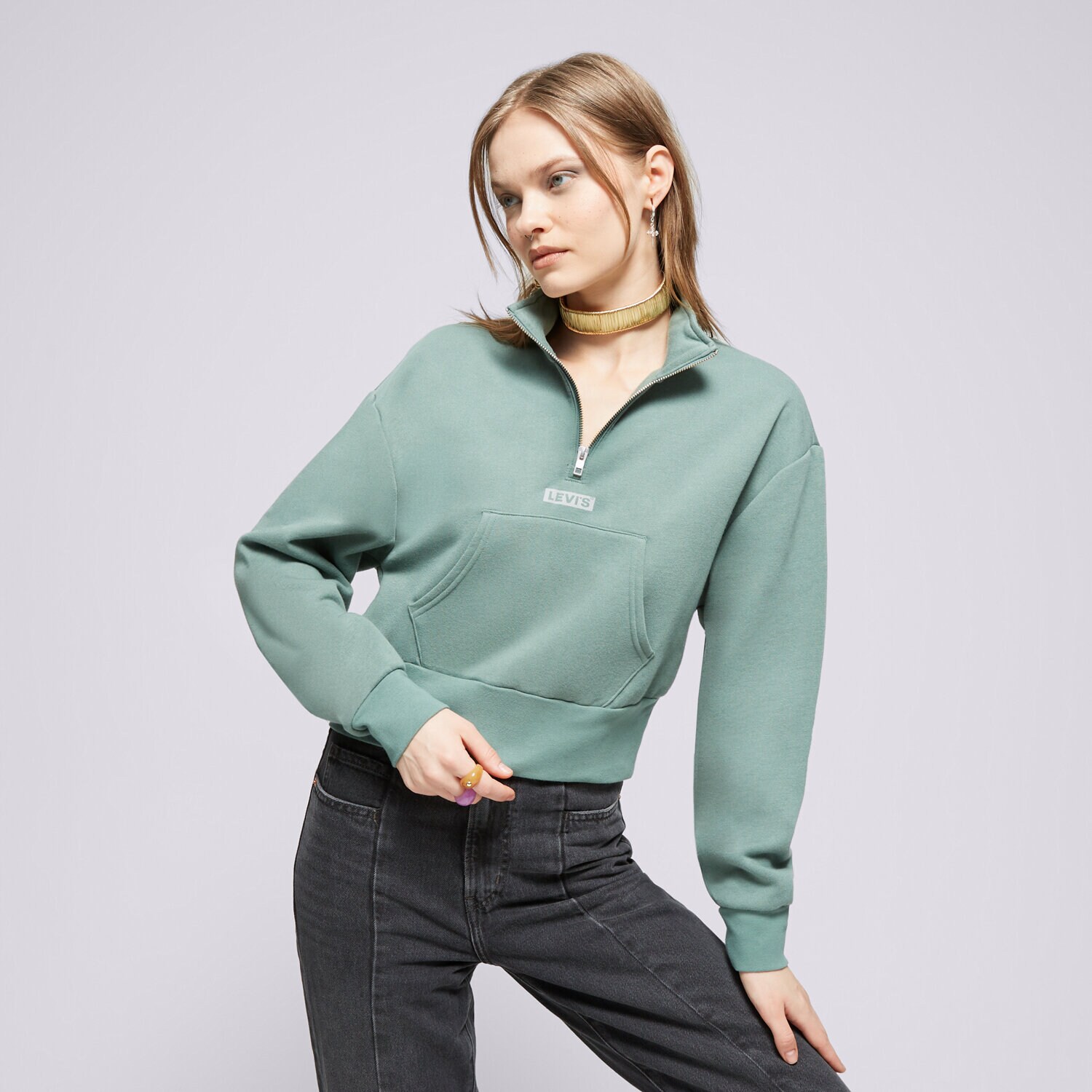 dámská mikina LEVI'S MIKINA GRAPHIC SARA 1/4 ZIP GREENS A7298-0002 KHAKI