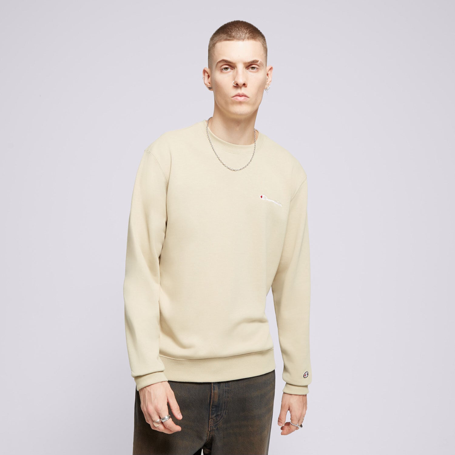 pánská mikina CHAMPION MIKINA CREWNECK 219836YS073 BÉŽOVÁ