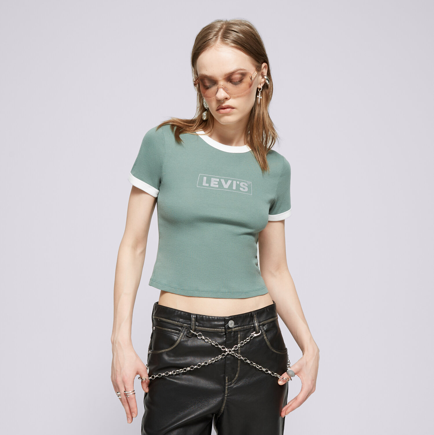 dámské tričko LEVI'S TRIČKO GRAPHIC RINGER MINI TEE GREENS A3523-0070 KHAKI