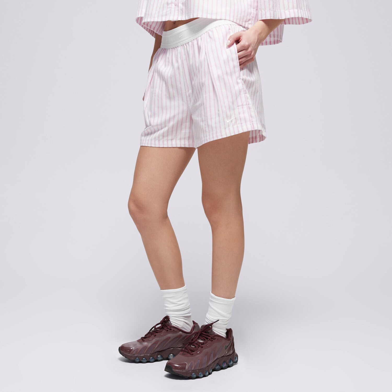 dámské kraťasy NIKE ŠORTKY  W NSW OFFLN WVN PPLN STRP SHRT II4230-503 RŮŽOVÁ