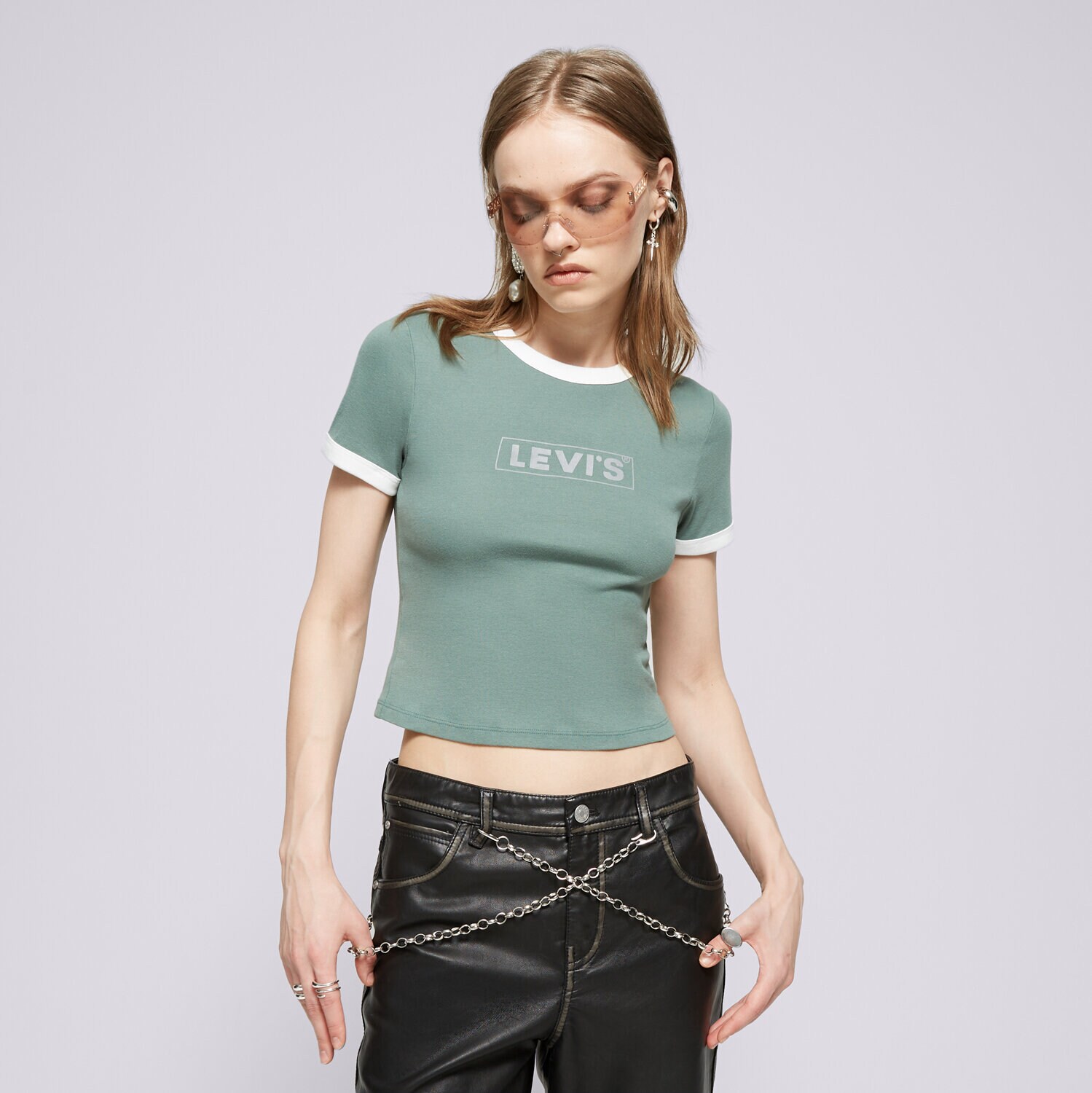 dámské tričko LEVI'S TRIČKO GRAPHIC RINGER MINI TEE GREENS A3523-0070 KHAKI
