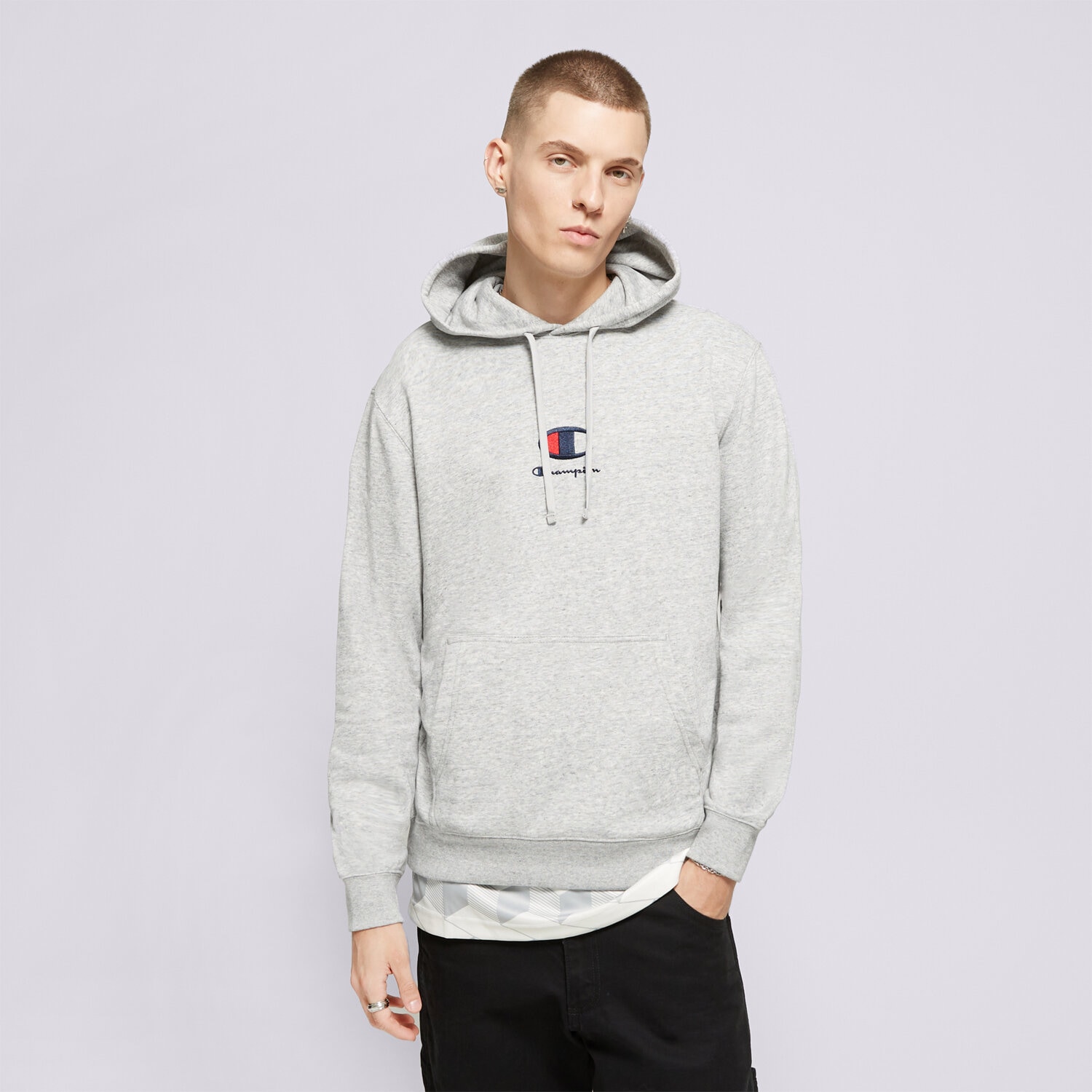 pánská mikina CHAMPION MIKINA S KAPUCÍ HOODED SWEATSHIRT 219845EM021 ŠEDÁ