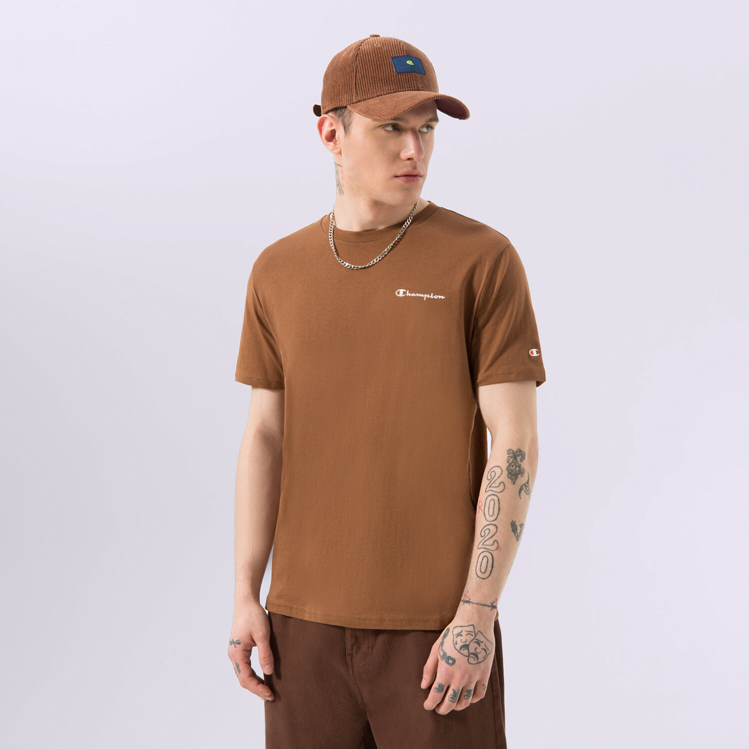 pánské tričko CHAMPION TRIČKO CREWNECK TRIČKO 218281MS519 HNĚDÁ