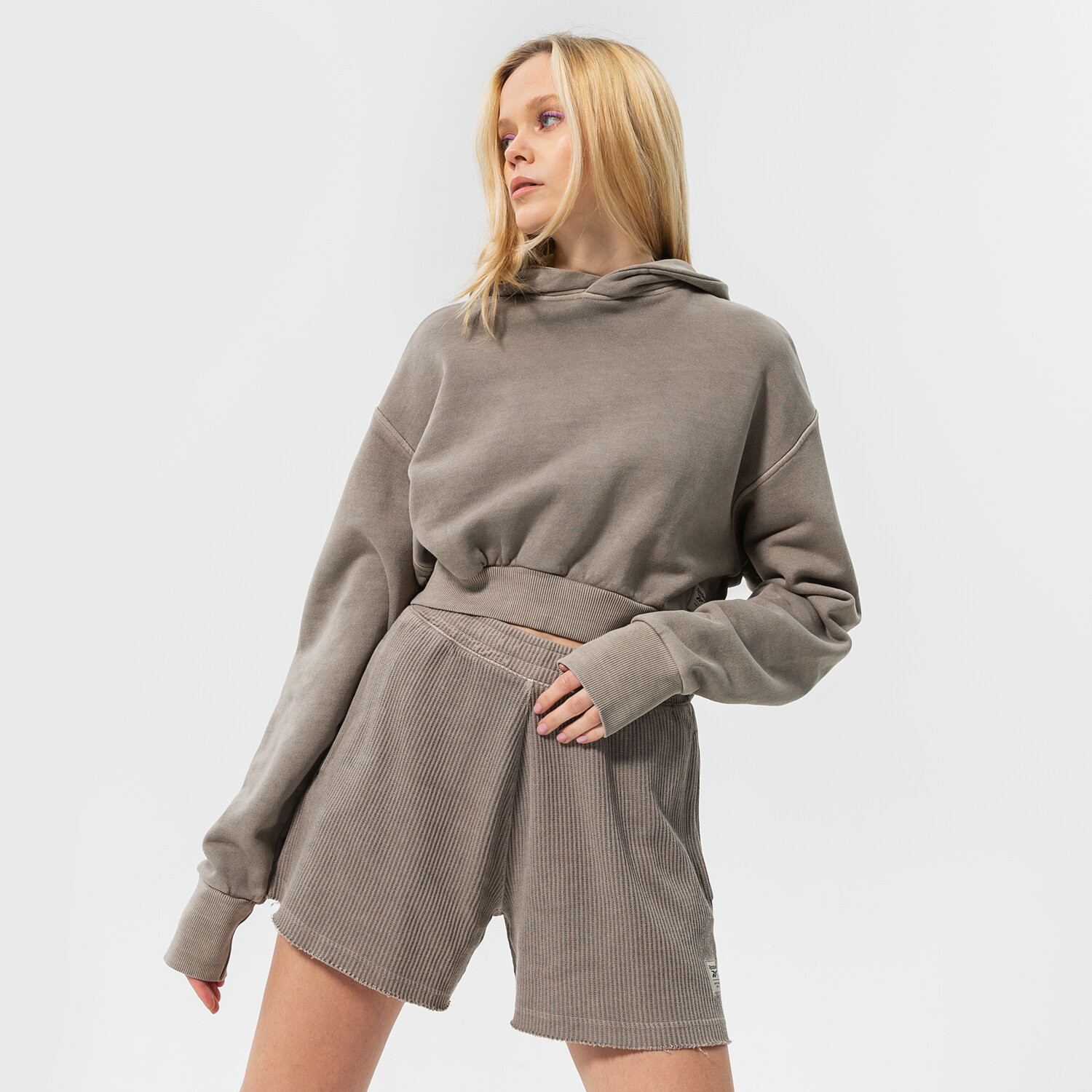dámská mikina REEBOK MIKINA S KAPUCÍ CL RBK ND CROP HOODIE HB8622 ŠEDÁ
