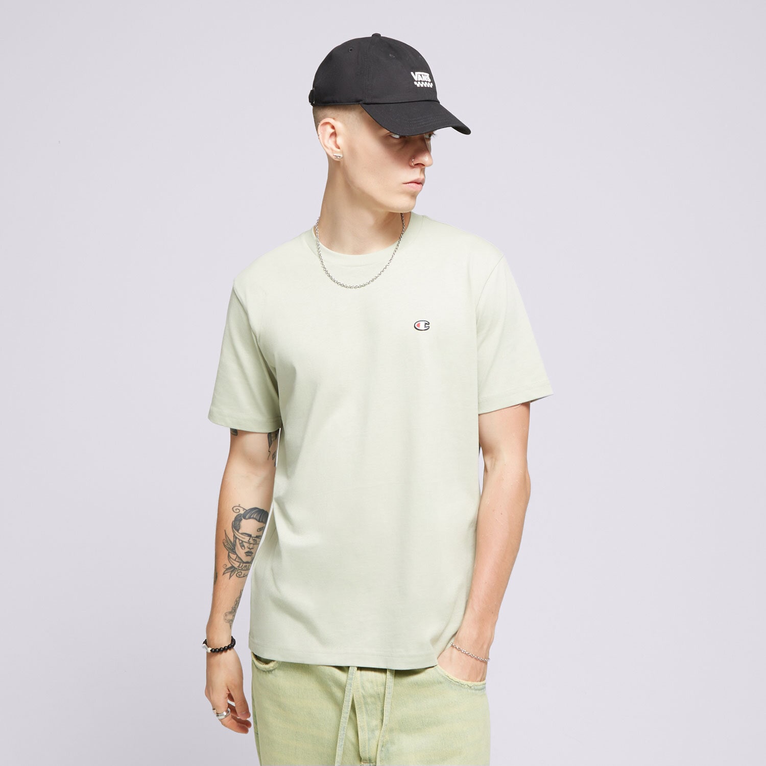pánské tričko CHAMPION TRIČKO CREWNECK TEE 220453GS072 ZELENÁ