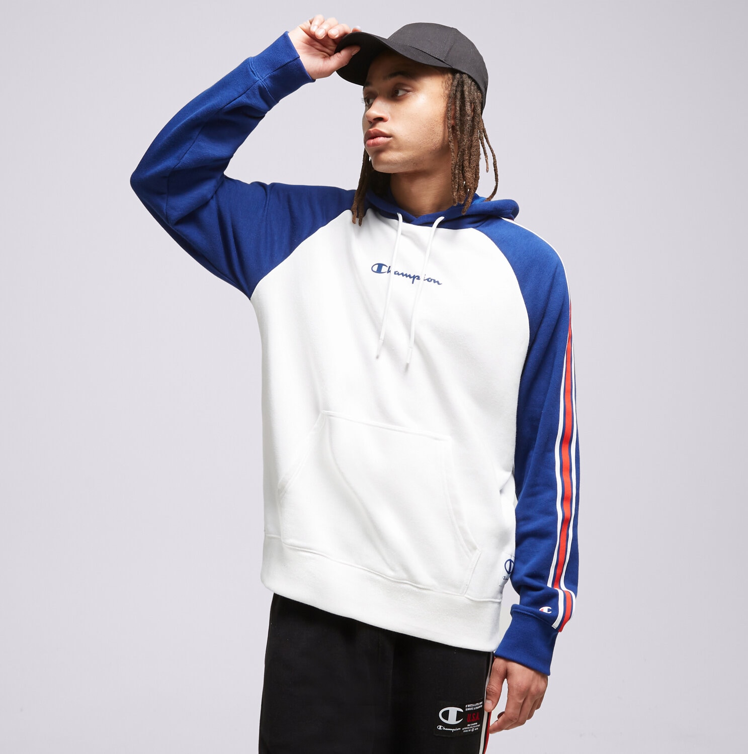 pánská mikina CHAMPION MIKINA S KAPUCÍ HOODED SWEATSHIRT 218765WW001 BÍLÁ