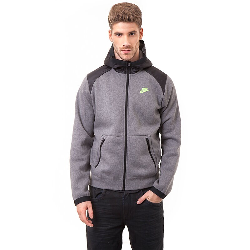 pánská mikina NIKE MIKINA HYBRID FZ HOODY 614486091 ŠEDÁ