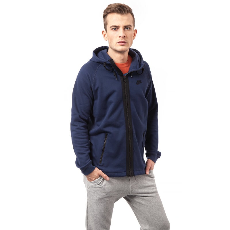 pánská mikina NIKE MIKINA FZ HOODY-NEW SILO 642875410 MODRÁ