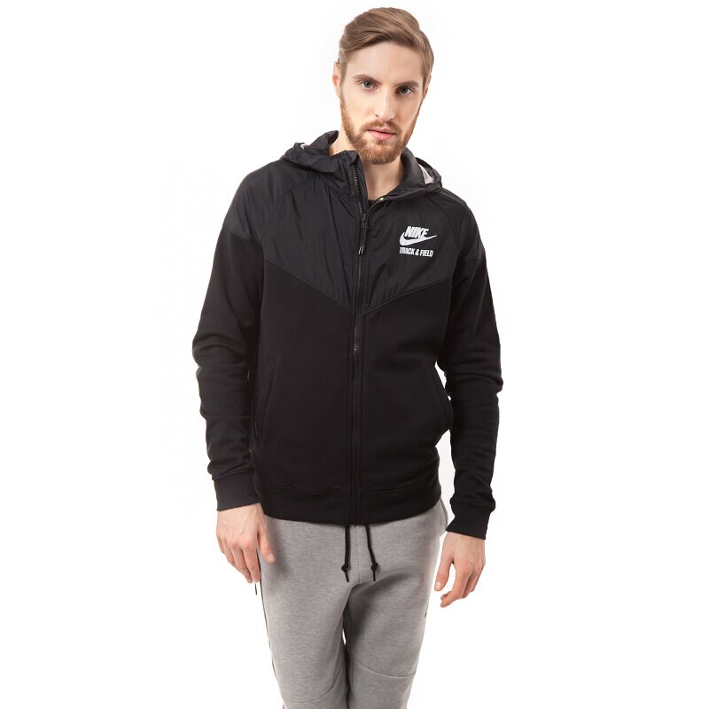 pánská mikina NIKE MIKINA RU FZ HOODY WOVEN 646519010 ČERNÁ