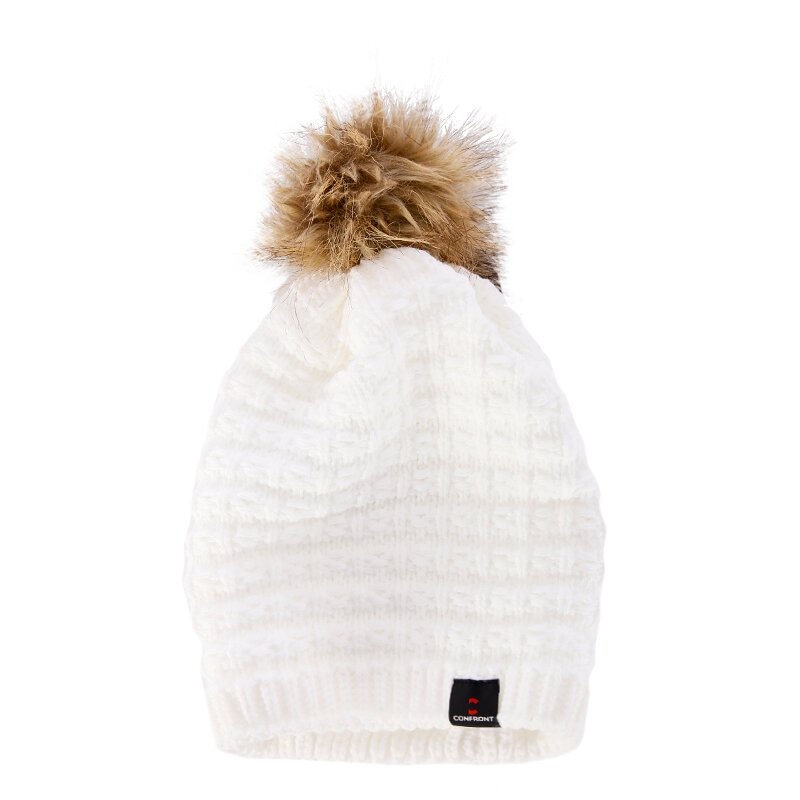 dámská čepice CONFRONT ČEPICE ZIMNÍ SHORT WHITE KNIT POMPOM CF33CAD03 BÍLÁ