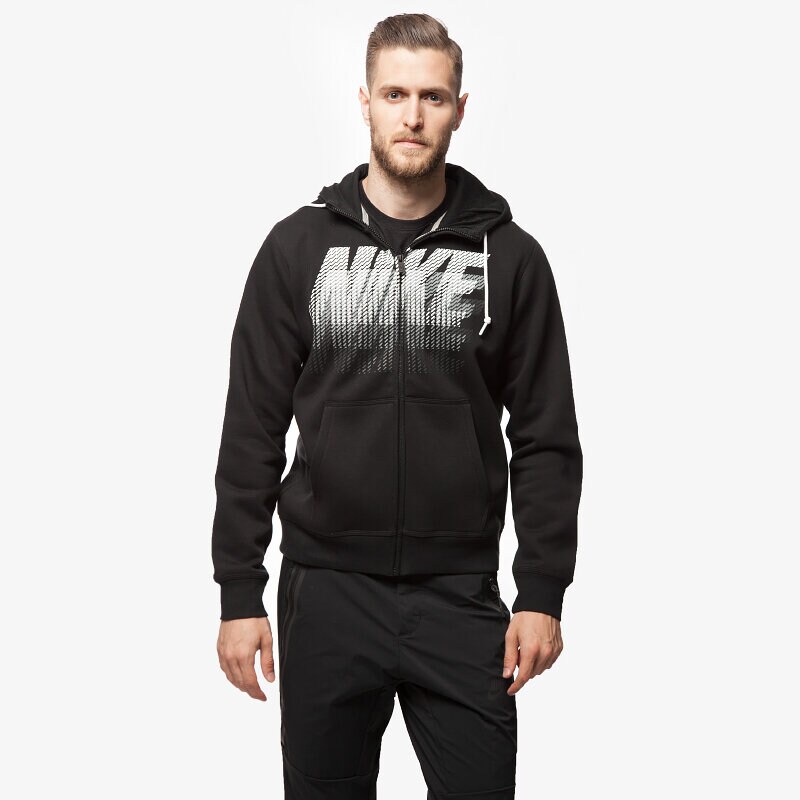 pánská mikina NIKE MIKINA CLUB FLC FZ HOODY PWR STK 679365010 ČERNÁ
