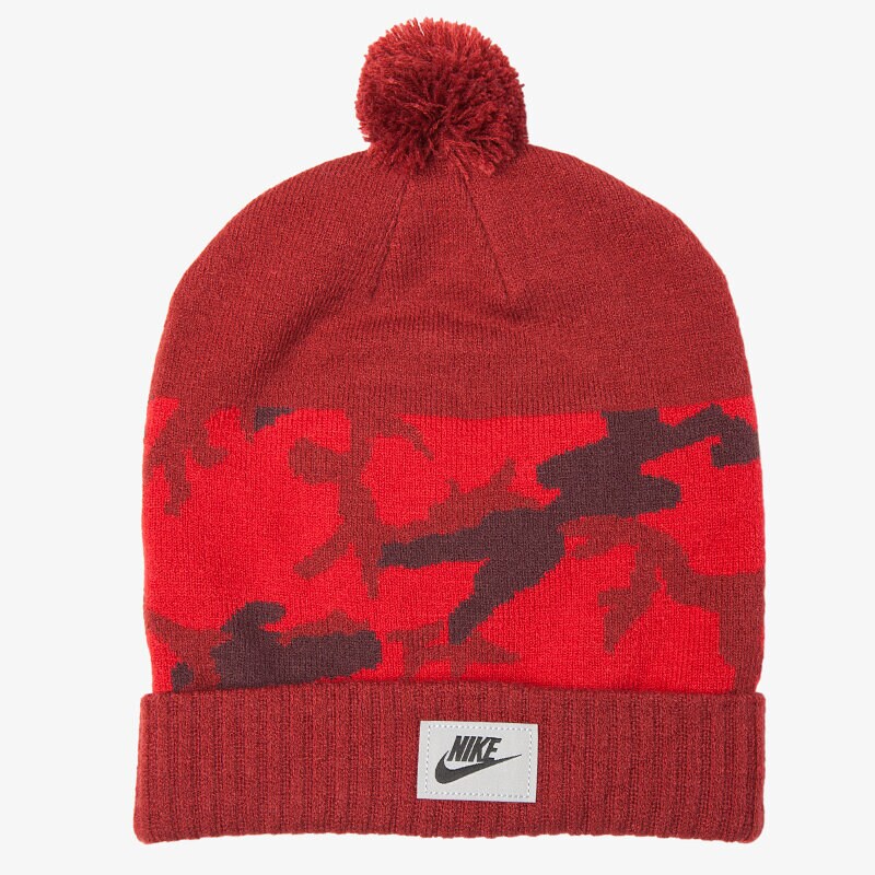 dětská čepice NIKE ČEPICENSW CAMO POM BEANIE 688788677 ČERVENÁ