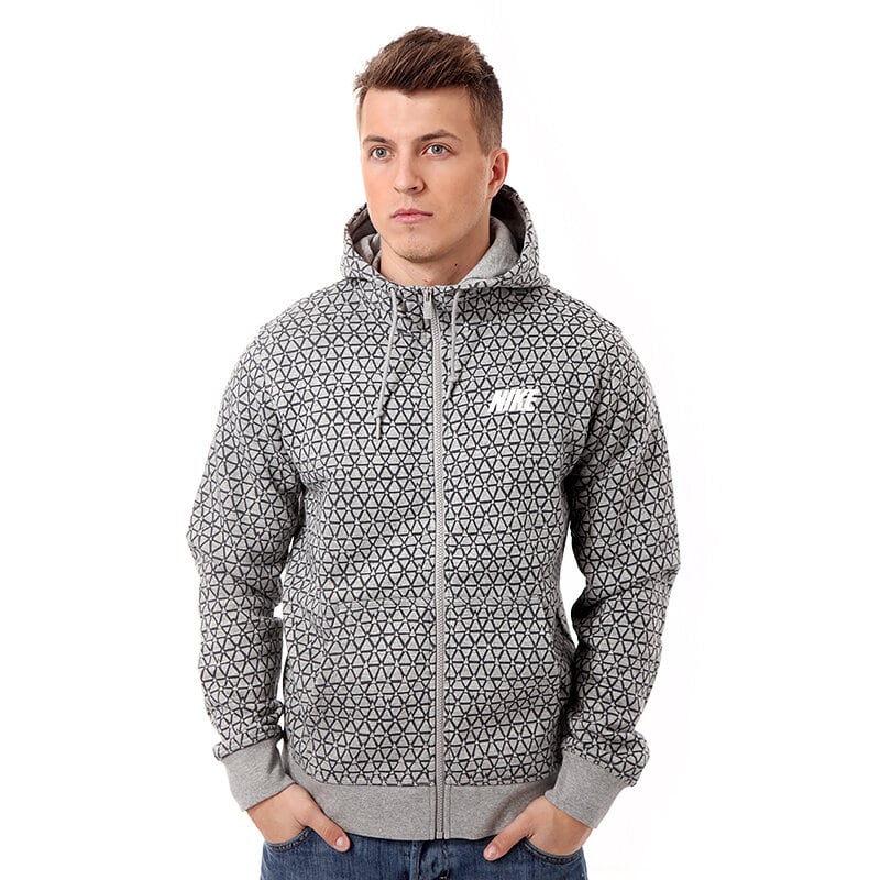 pánská mikina NIKE MIKINA NIKE CLUB FZ HOODY- AOP TRIANGL 584983063 ŠEDÁ