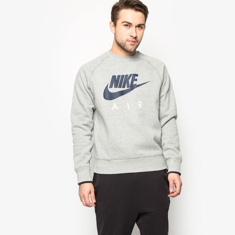 pánská mikina NIKE MIKINA AW77 FLC CREW-AIR HERITAG 727385063 ŠEDÁ