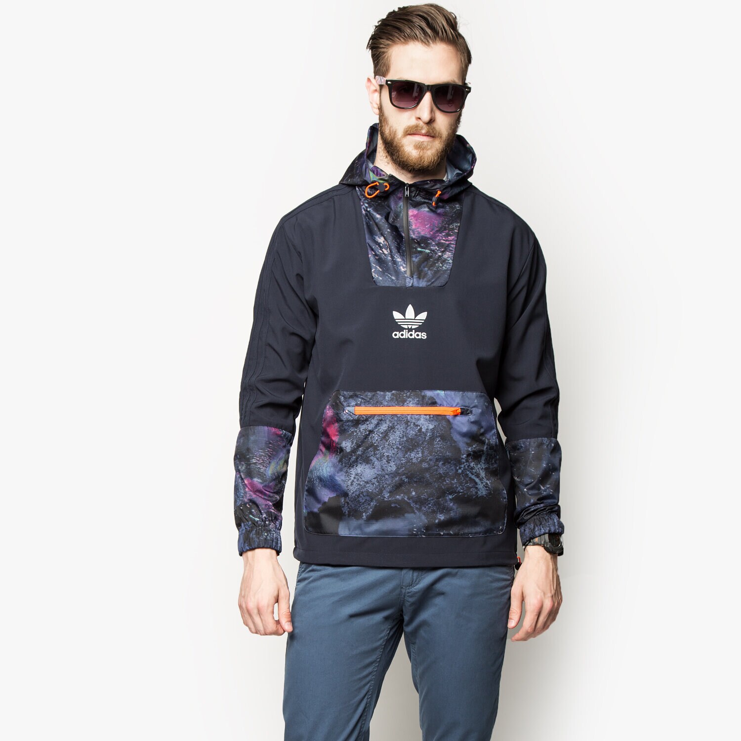 Přechodná bunda pánská (podzimní, jarní) ADIDAS BUNDA HOODIE RUNNING AJ7859 TMAVOMODRÁ