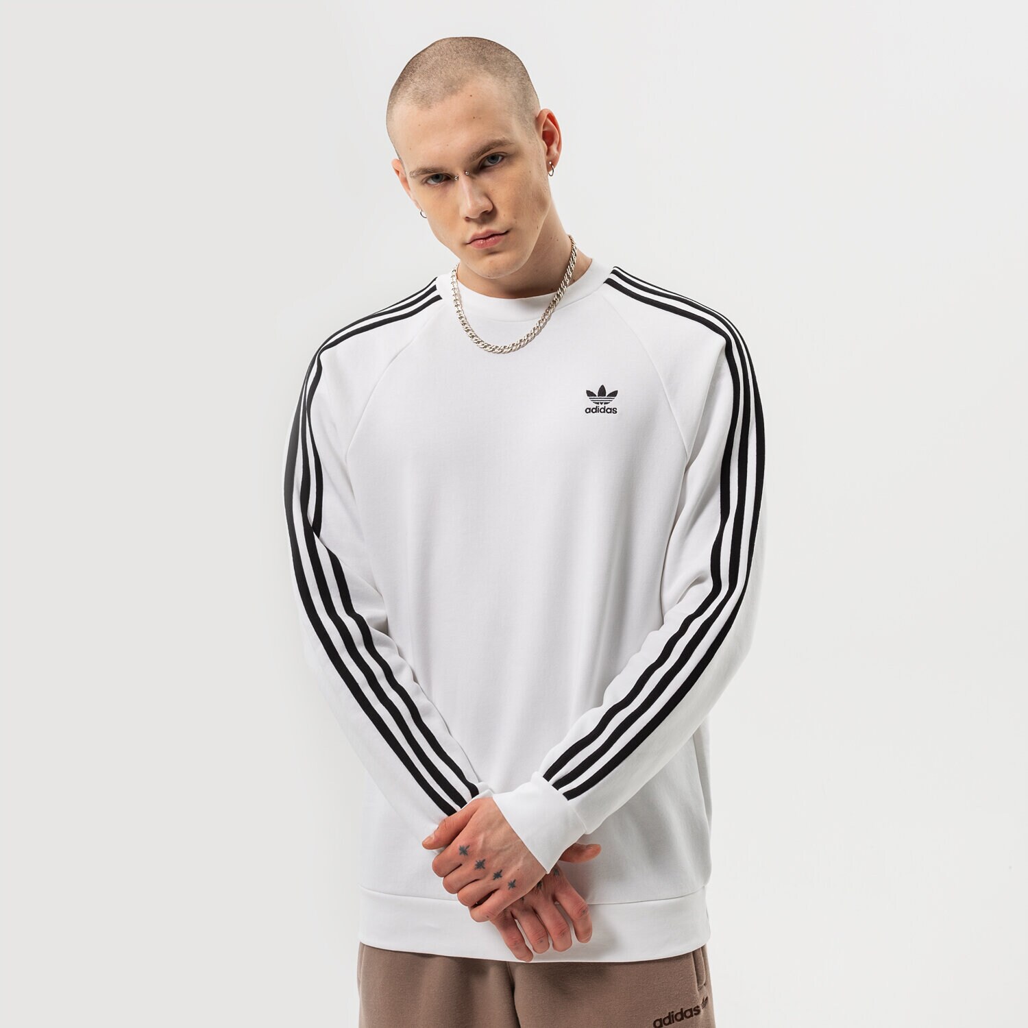 pánská mikina ADIDAS MIKINA 3-STRIPES CREW HE9483 BÍLÁ
