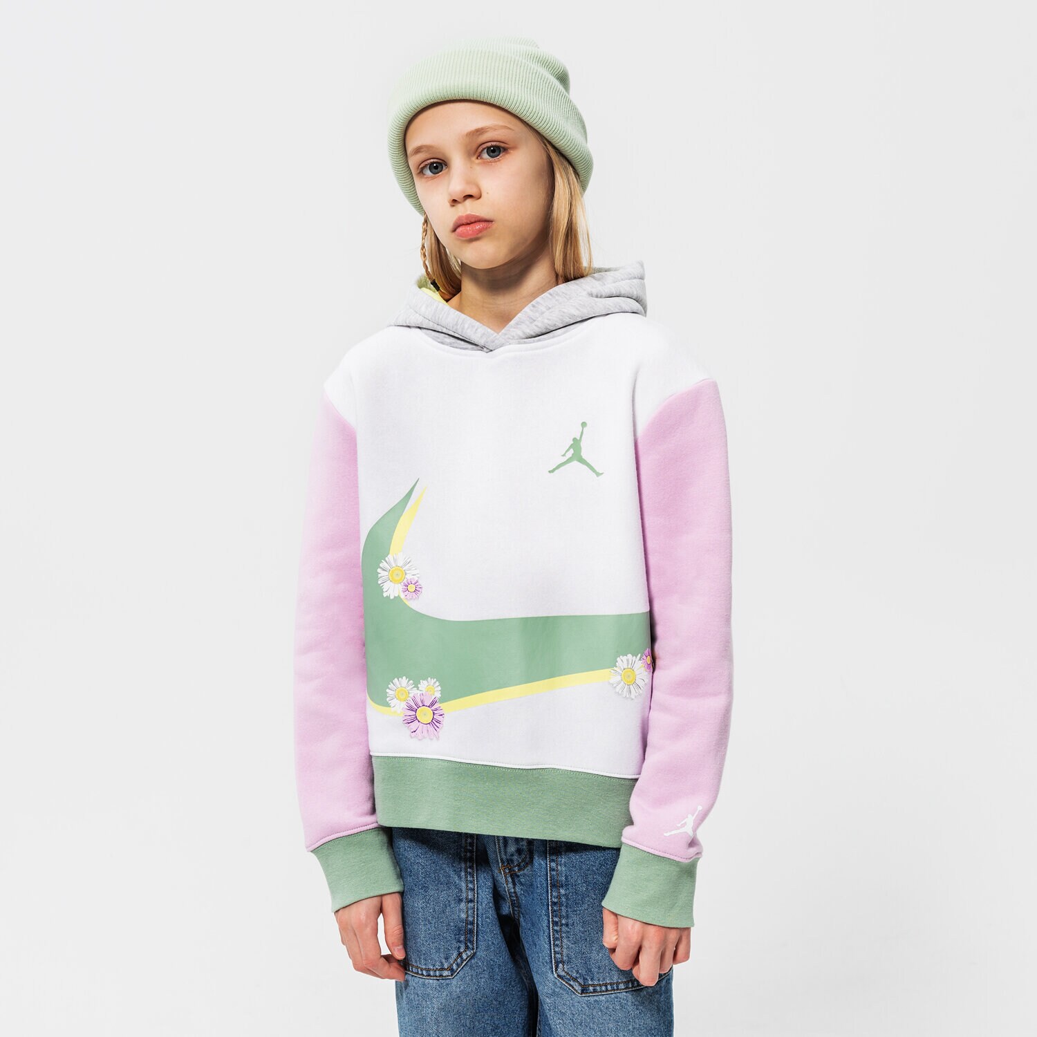 dětská mikina JORDAN MIKINA S KAPUCÍ JORDAN WRAP PULLOVER GIRL 45B319-001 BÍLÁ