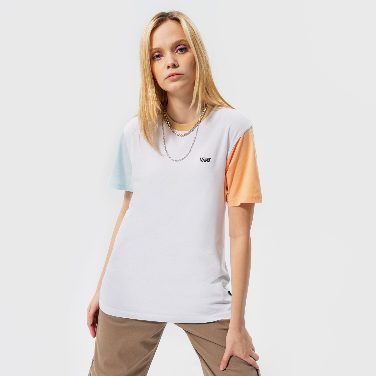 dámské tričko VANS TRIČKO LEFT CHEST COLORBLOCK EM VN0A7RSQWTM1 BÍLÁ