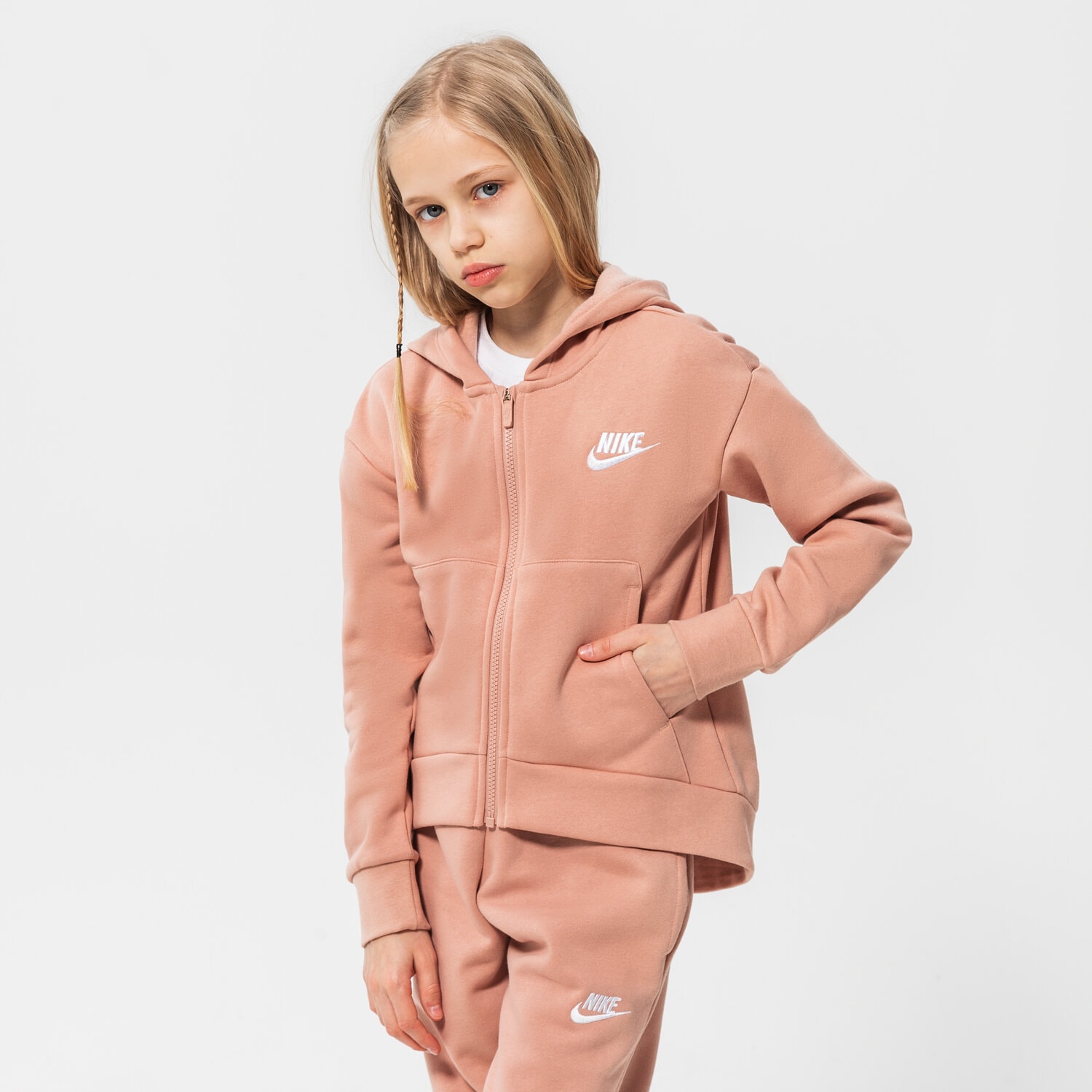 dětská mikina NIKE MIKINA ROZEPÍNACÍ S KAPUCÍ NIKE CLB FLC GIRL DC7118-609 RŮŽOVÁ
