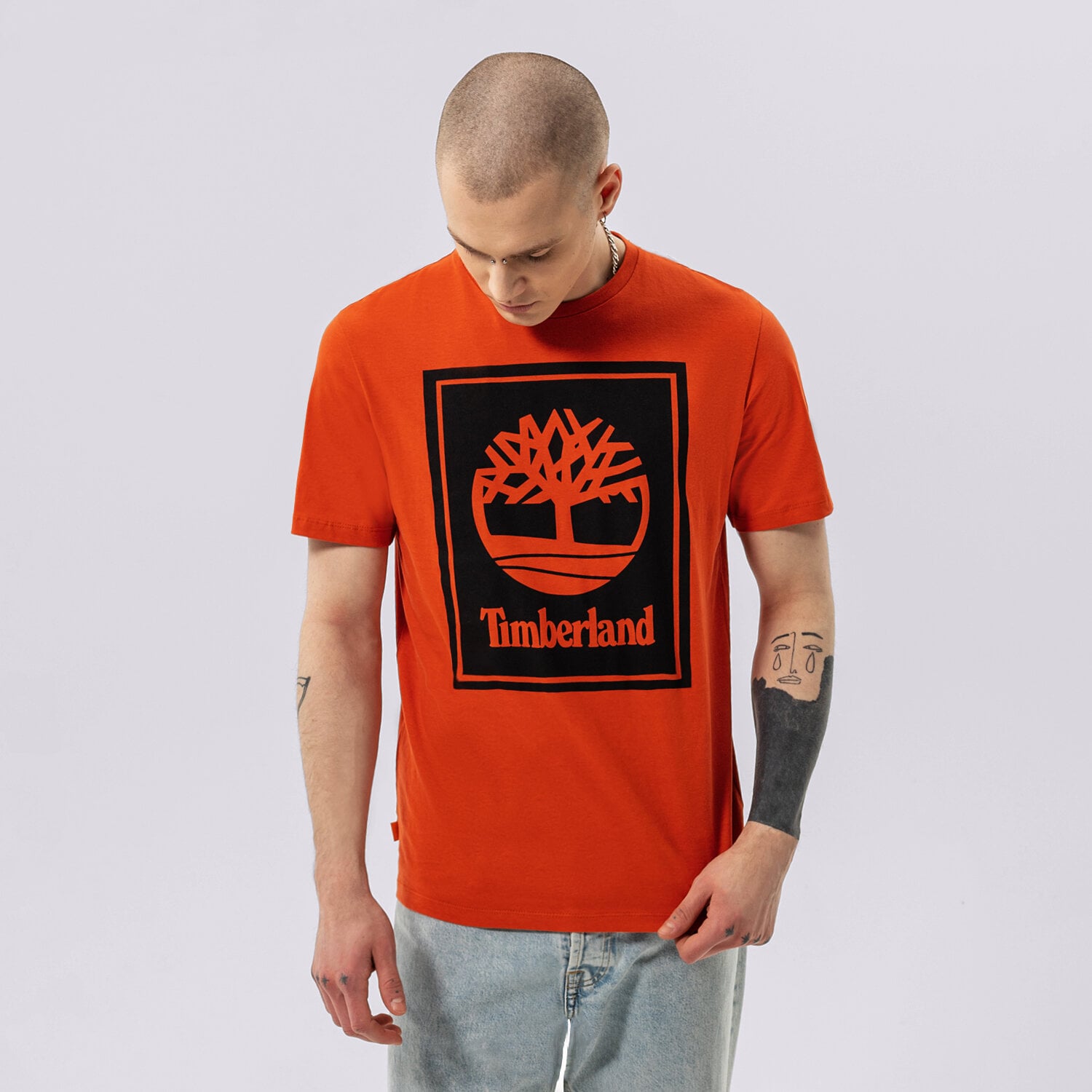 pánské tričko TIMBERLAND TRIČKO YC SS STACK LOGO TEE (REGULAR) TB0A2AJ1CN41 ČERVENÁ
