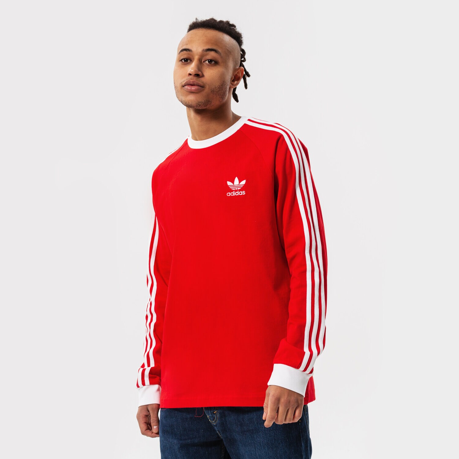 pánské tričko ADIDAS TRIČKO 3-STRIPES LS T HE9532 ČERVENÁ
