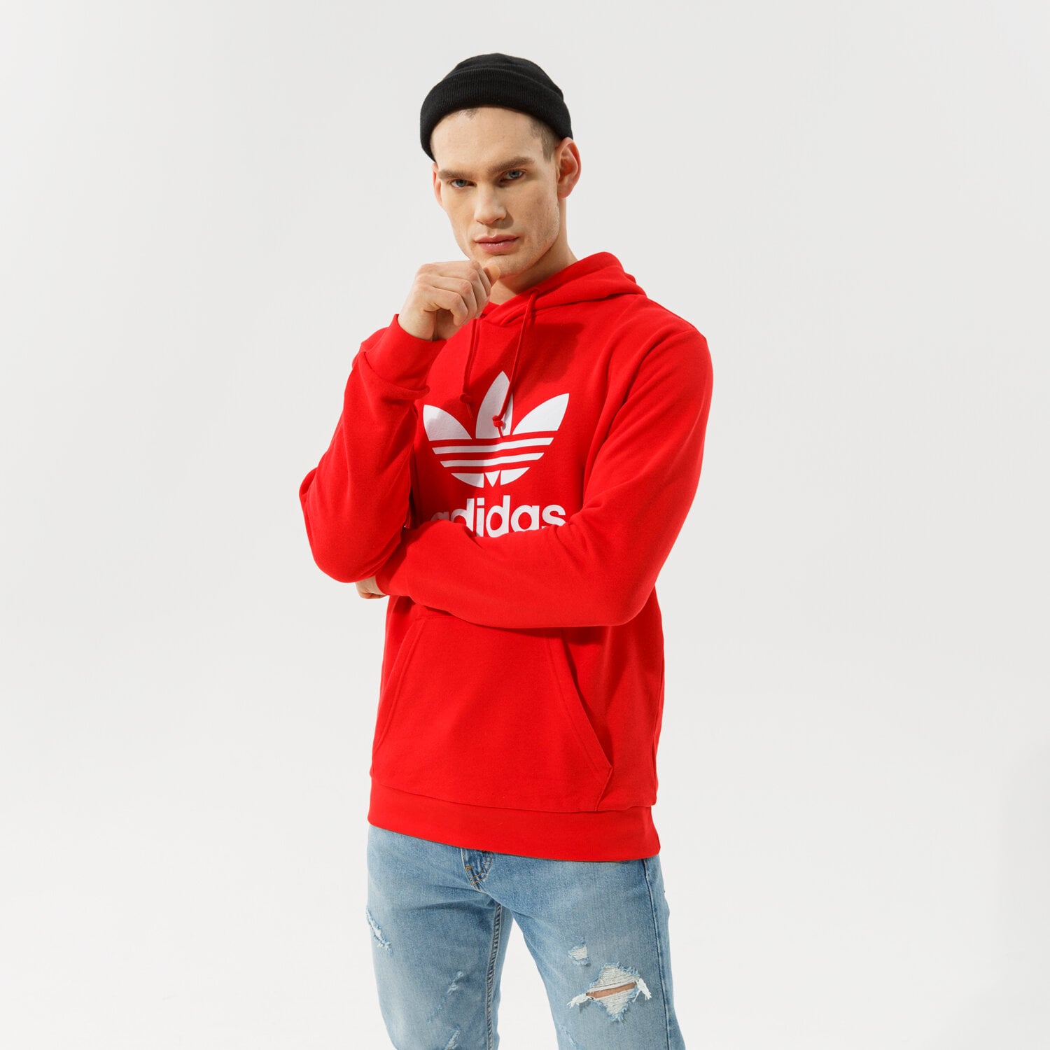 pánská mikina ADIDAS MIKINA S KAPUCÍ TREFOIL HOODY HE9500 ČERVENÁ