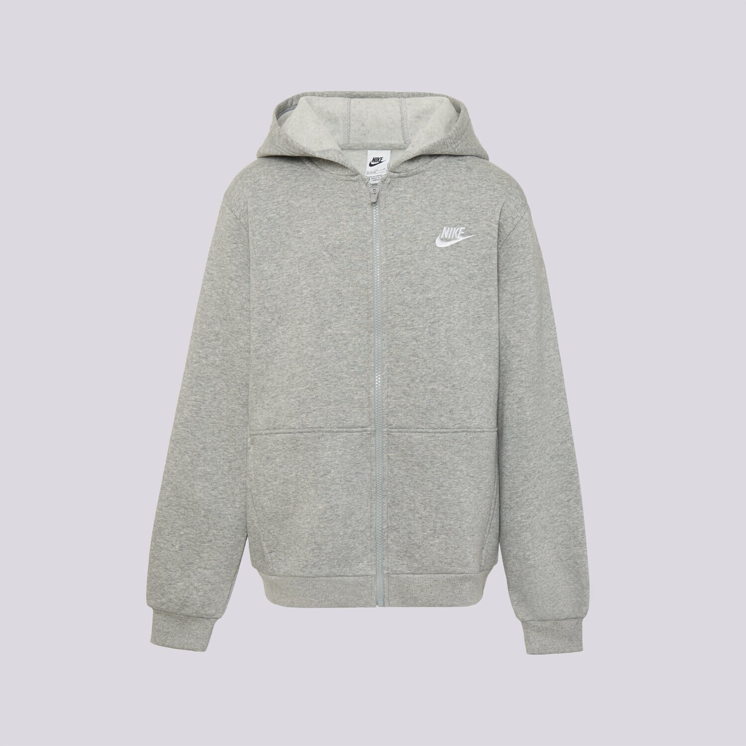 dětská mikina NIKE MIKINA ROZEPÍNACÍ S KAPUCÍ K NSW CLUB FLC BOY FD3004-063 ŠEDÁ