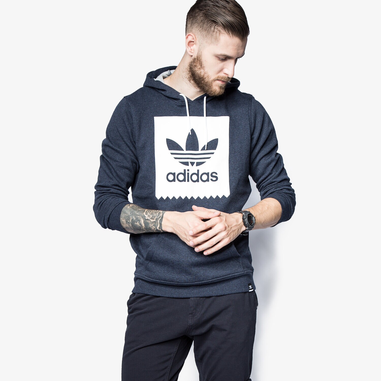pánská mikina ADIDAS MIKINA BLKBRD BASIC HD S93475 TMAVOMODRÁ