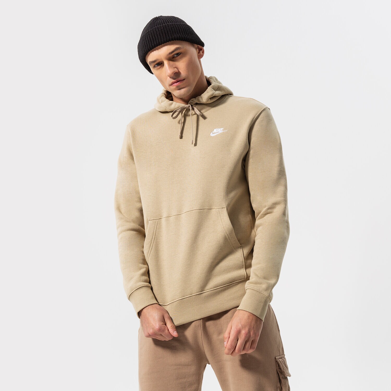 pánská mikina NIKE MIKINA S KAPUCÍ SPORTSWEAR CLUB FLEECE BV2654-250 BÉŽOVÁ