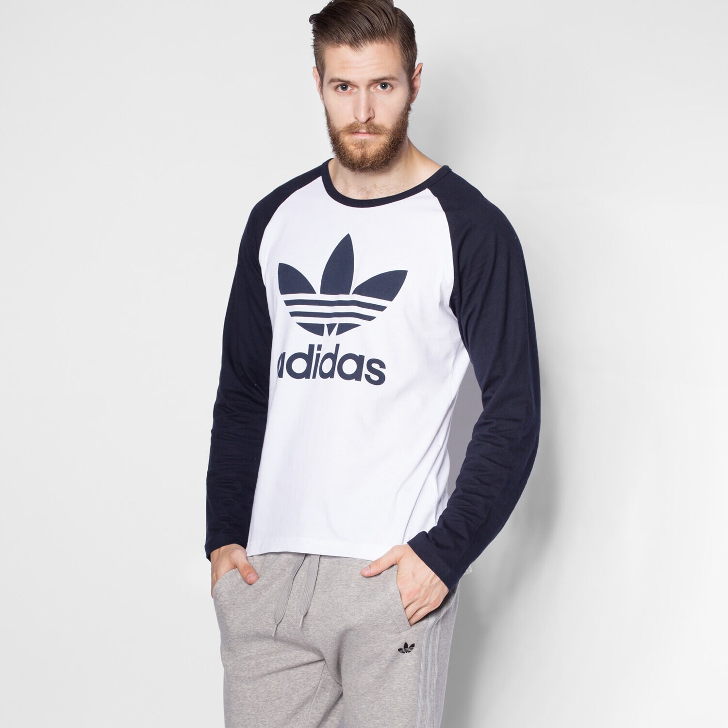 pánská mikina ADIDAS BLUZKA TREFOIL LS TEE AY7804 BÍLÁ