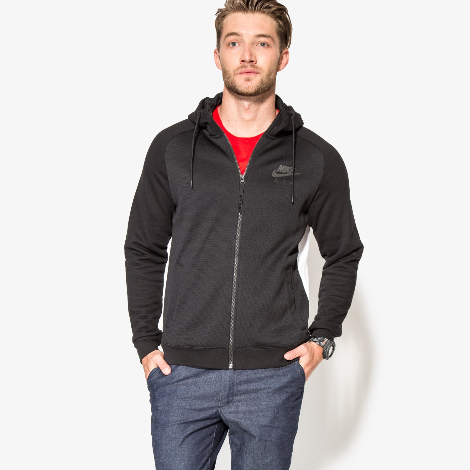 pánská mikina NIKE MIKINA M NSW HOODIE FZ MX AIR HYB 805136010 ČERNÁ