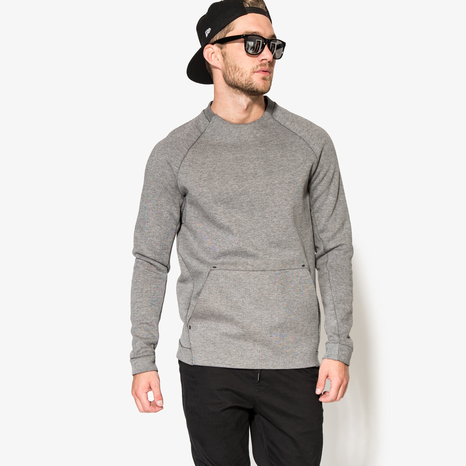 pánská mikina NIKE MIKINA M NSW TCH FLC CRW 805140091 ŠEDÁ