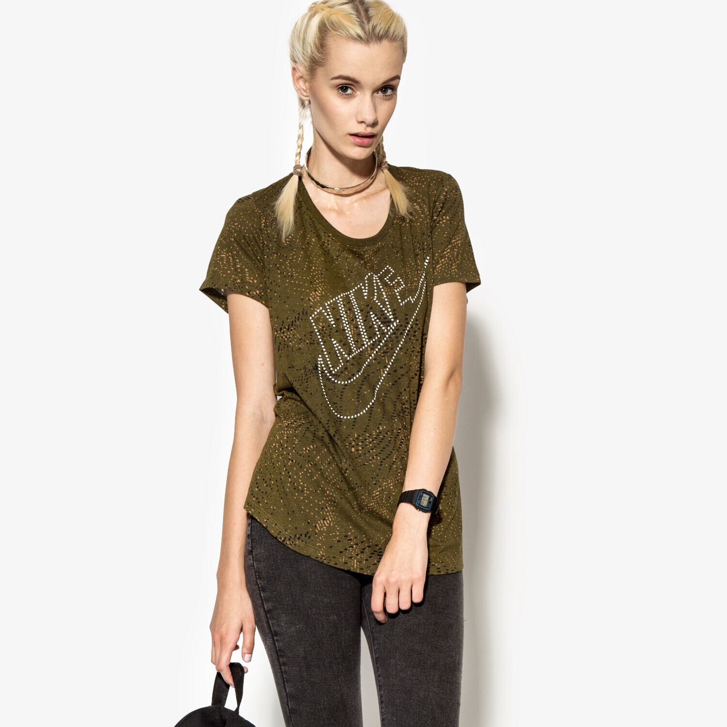 dámské tričko NIKE TRIČKO TEE-BF BURNOUT GLITCH 803993368 KHAKI