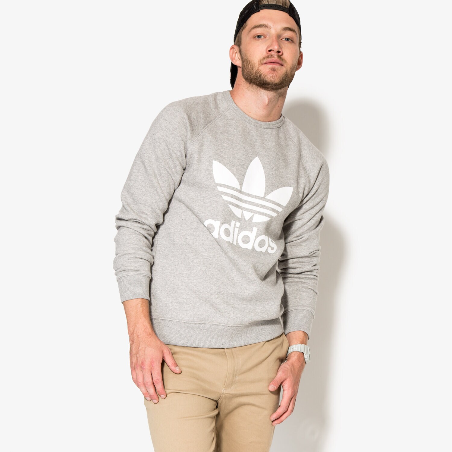 pánská mikina ADIDAS MIKINA TREFOIL CREW AY7792 ŠEDÁ