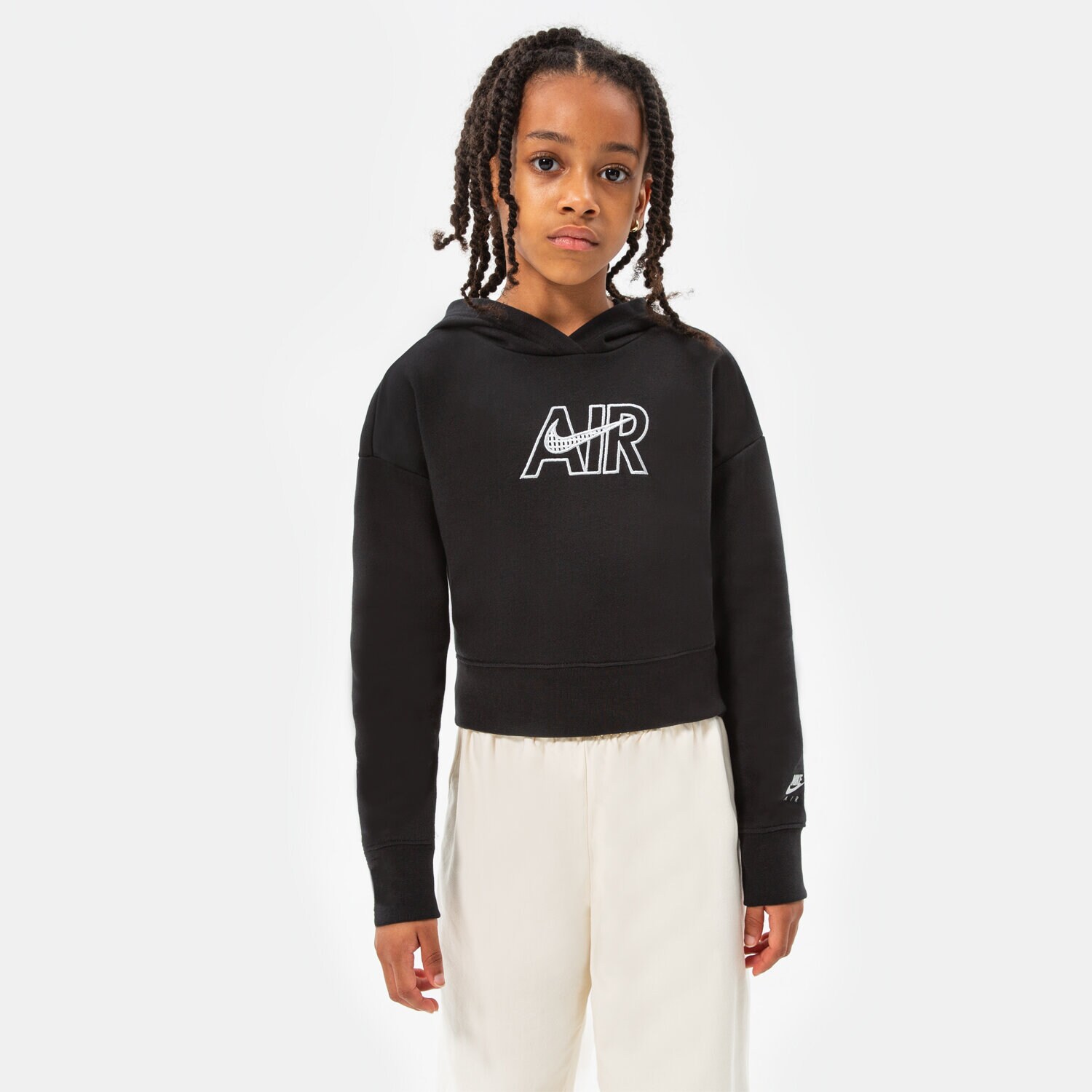 dětská mikina NIKE MIKINA S KAPUCÍ G NSW AIR FT CROP HOODIE GIRL DM8372-010 ČERNÁ