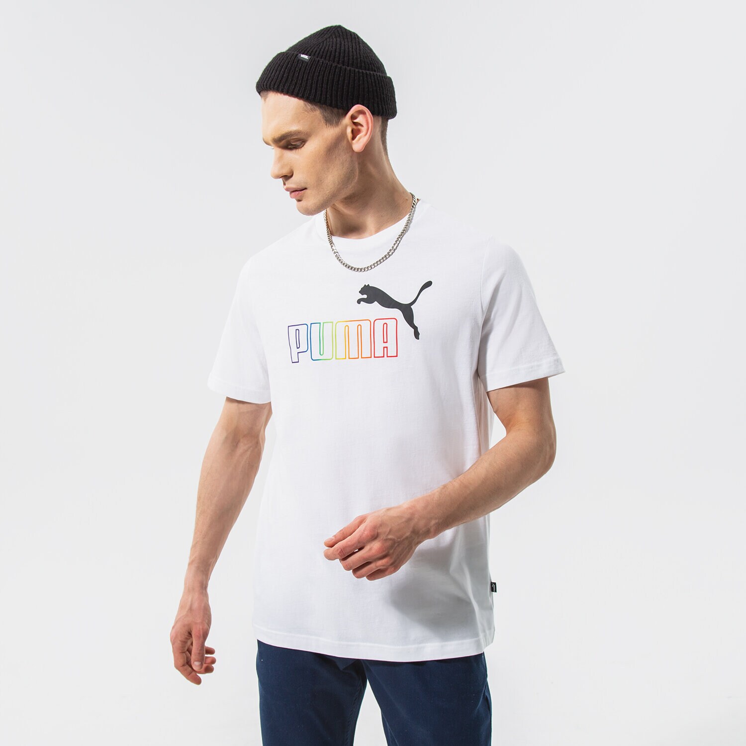 pánské tričko PUMA TRIČKO ESS+ RAINBOW TEE 848677 02 BÍLÁ