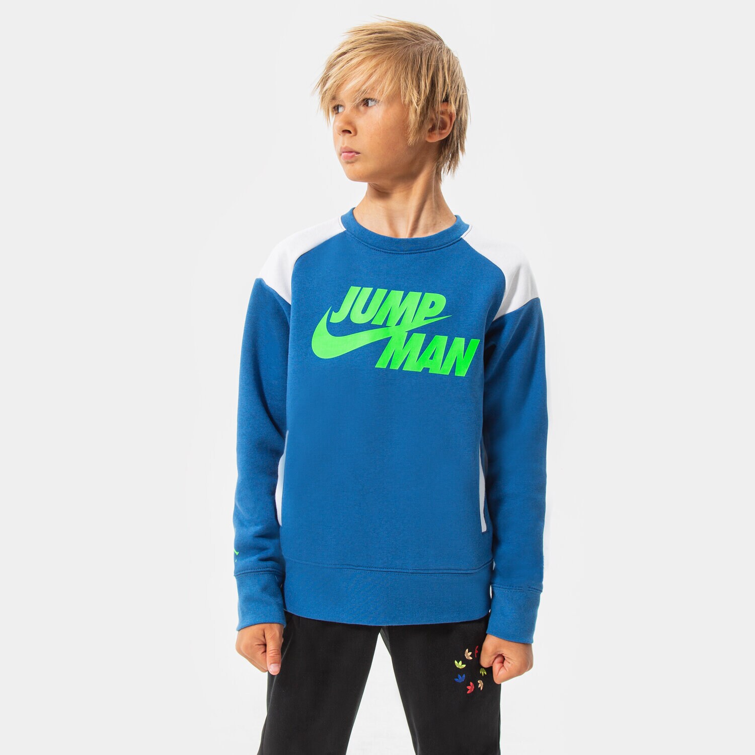 dětská mikina JORDAN MIKINA JUMPMAN X NIKE FLC CREW BOY 95B133-BAJ MODRÁ