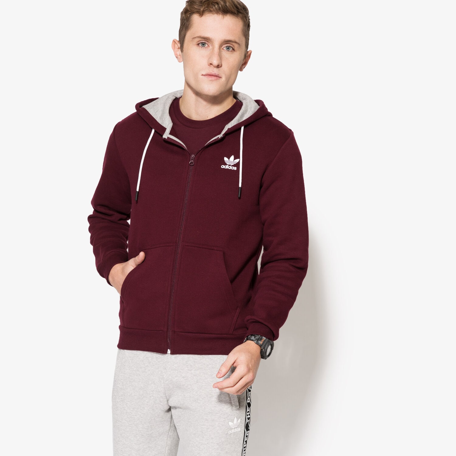 pánská mikina ADIDAS MIKINA ES FZ HOODY AY8269 BORDOVÁ