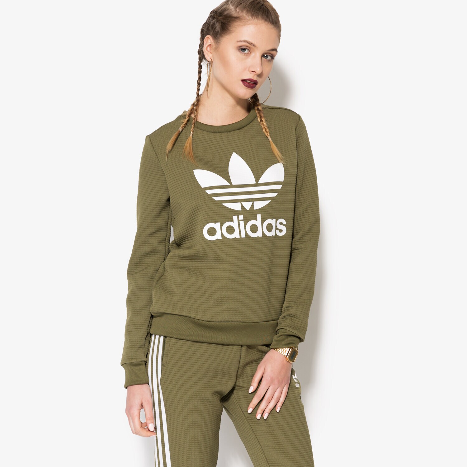 dámská mikina ADIDAS MIKINA TRF CREW SWEATE AY8940 KHAKI