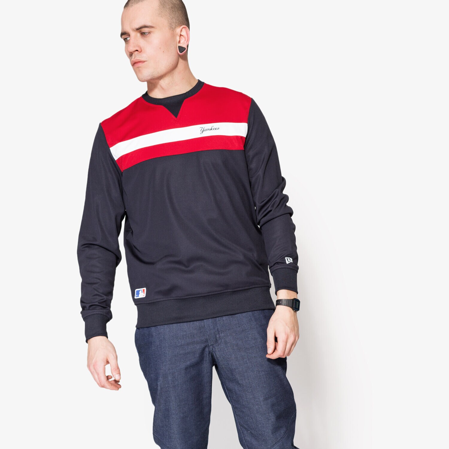pánská mikina NEW ERA MIKINA BORDER EDGE CREW NECK NY YANKEES NVY 11372573 TMAVOMODRÁ