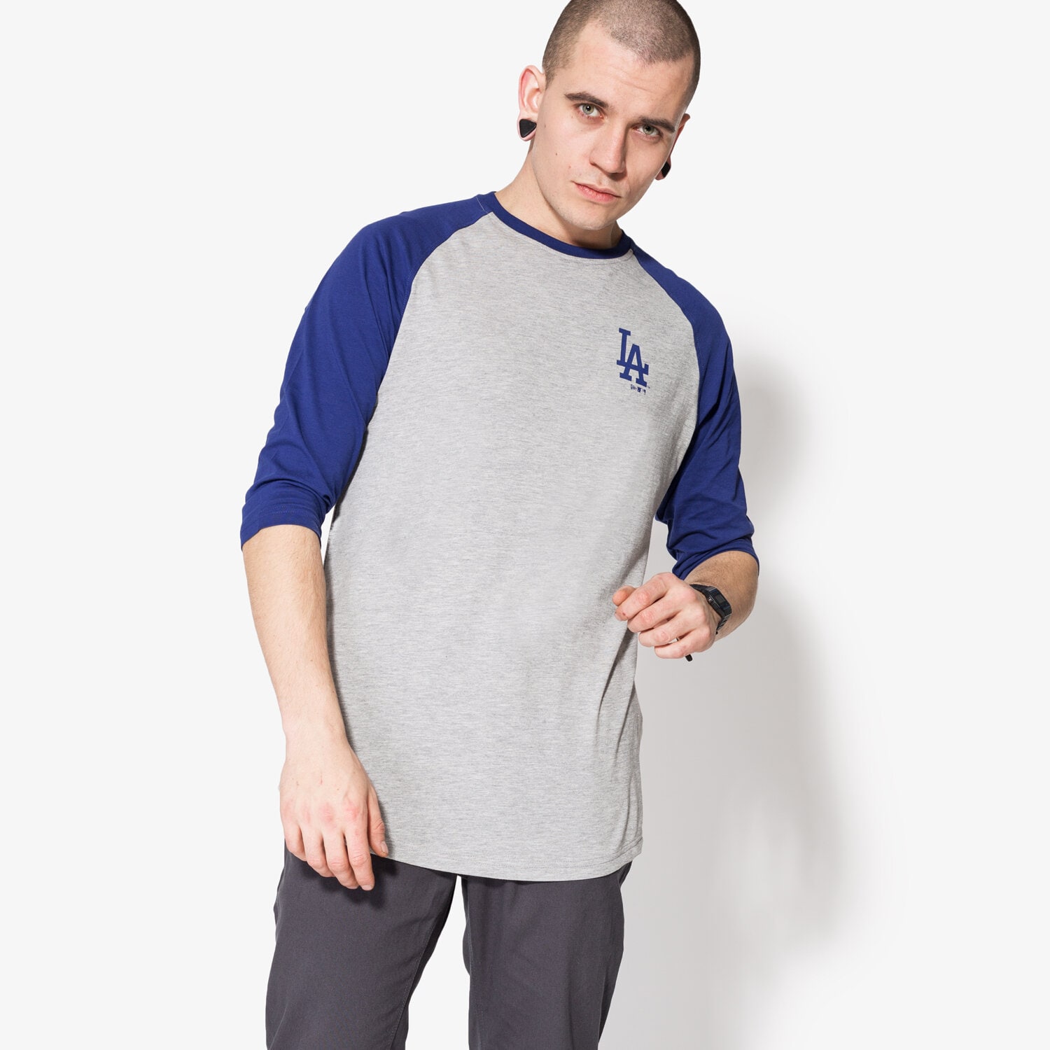 pánské tričko NEW ERA TRIČKO TEAM MLB 3/4 RAGLAN LA DODGERS LGH 11372469 ŠEDÁ