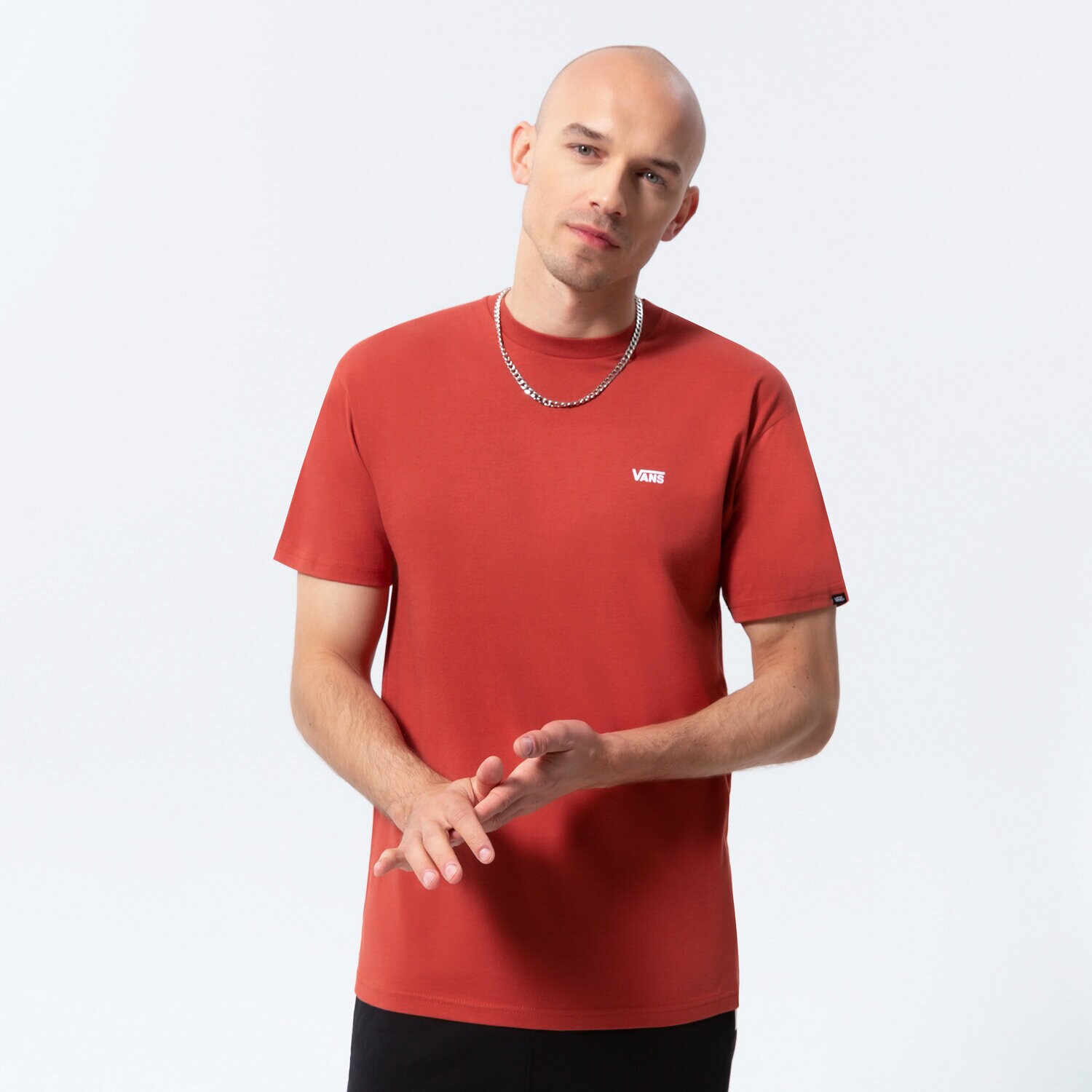 pánské tričko VANS TRIČKO MN LEFT CHEST LOGO TEE CHILLI OIL VN0A3CZEYVE1 ČERVENÁ