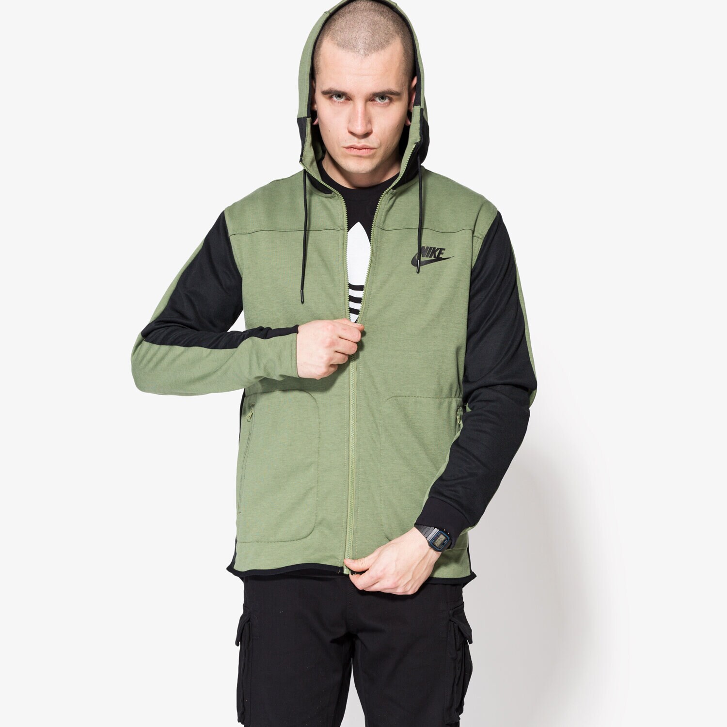 pánská mikina NIKE MIKINA NSW AV15 HOODIE FZ FLC 804852387 ZELENÁ
