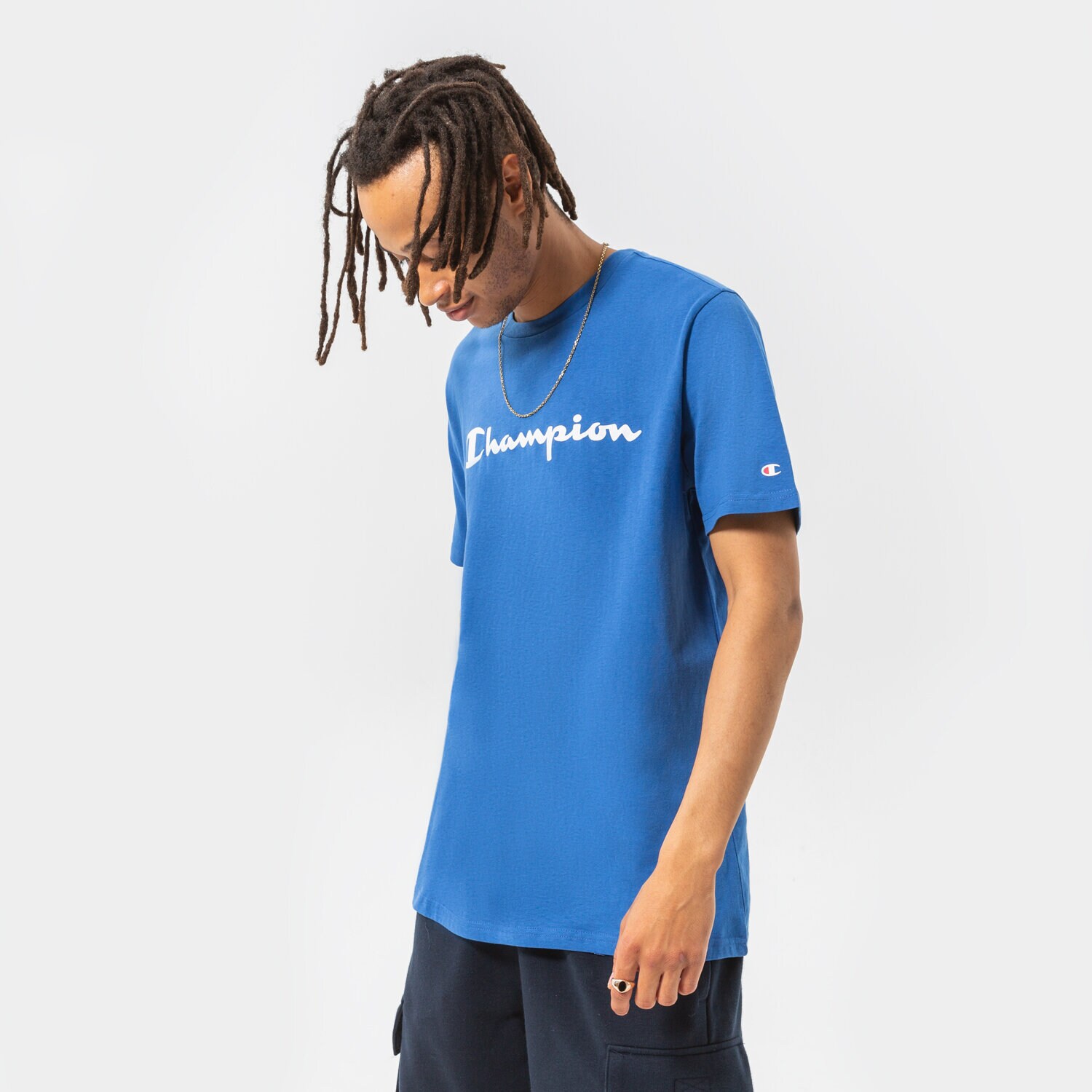 pánské tričko CHAMPION TRIČKO CREWNECK TEE 216957BS007 MODRÁ