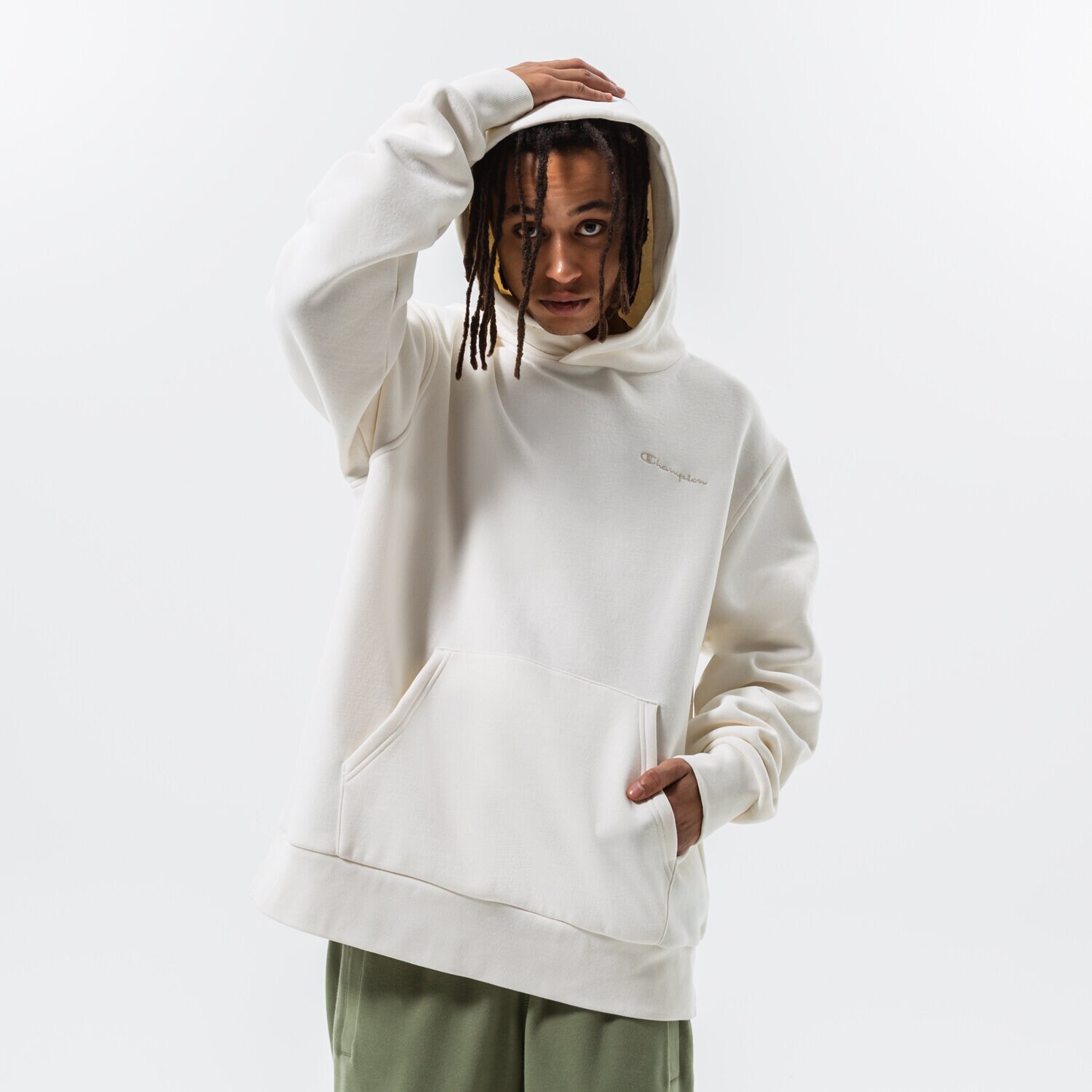 pánská mikina CHAMPION MIKINA S KAPUCÍ HOODED SWEATSHIRT 217917YS084 BÍLÁ