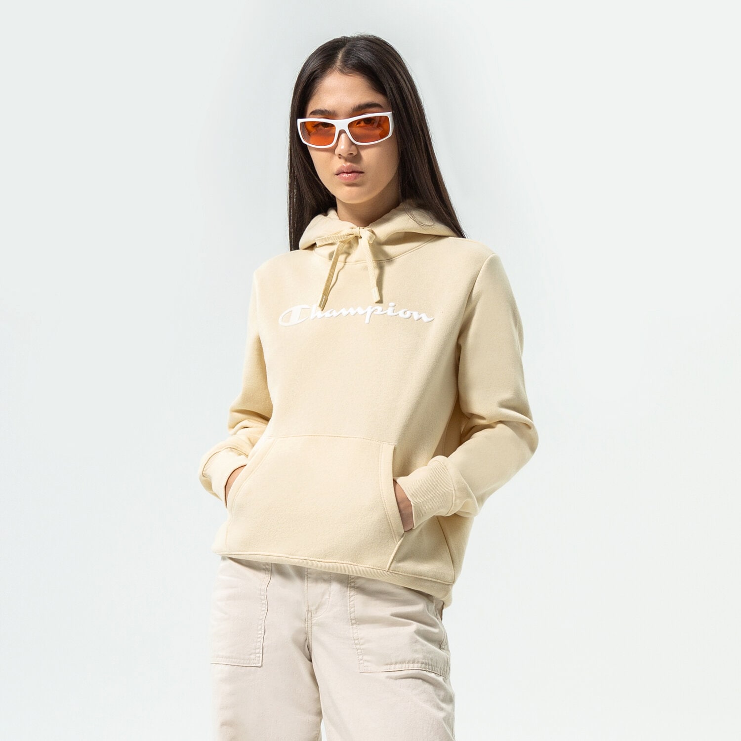 dámská mikina CHAMPION MIKINA S KAPUCÍ HOODED SWEATSHIRT 115687YS014 BÉŽOVÁ