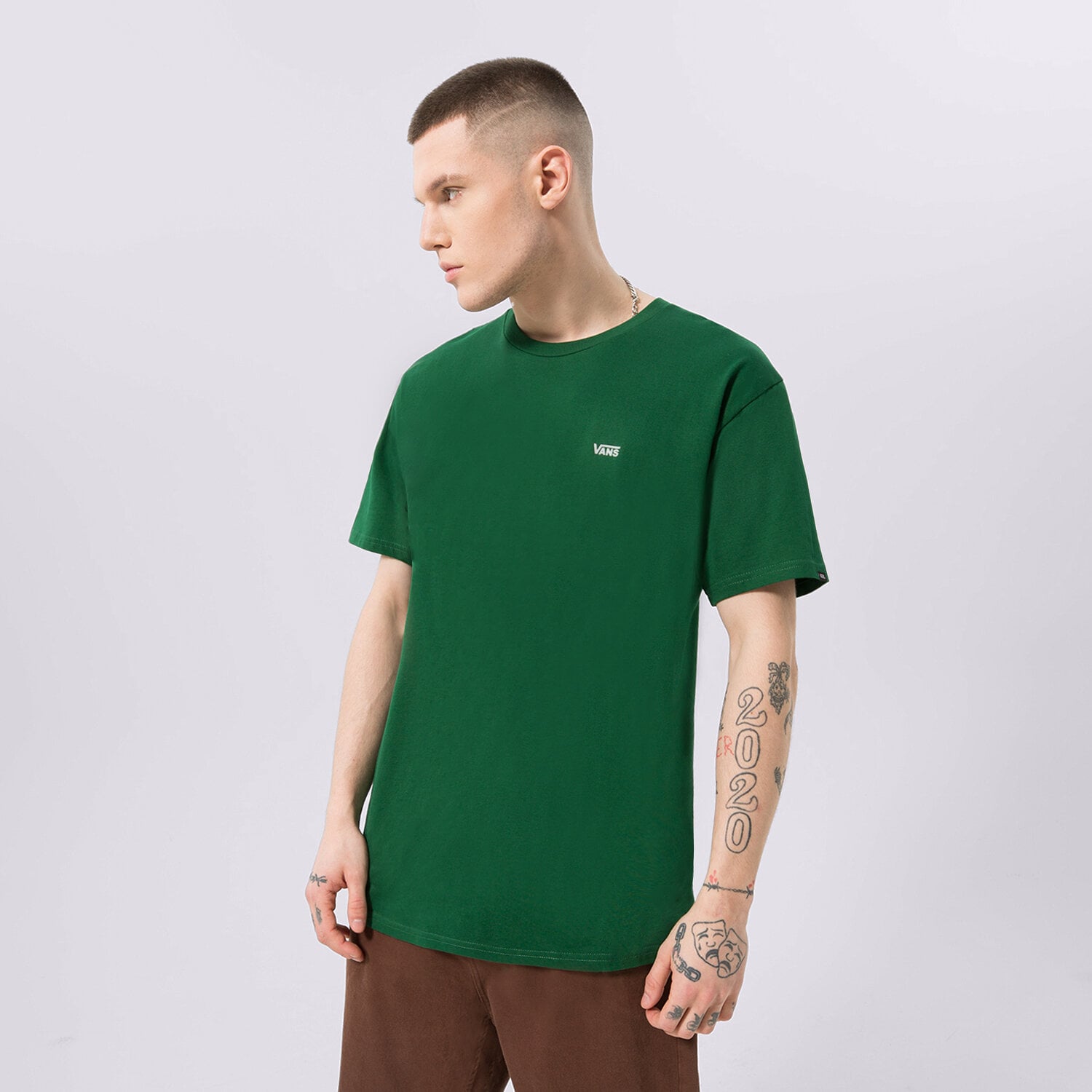 pánské tričko VANS TRIČKO MN LEFT CHEST LOGO TEE EDEN-WHITE VN0A3CZEBW61 ZELENÁ