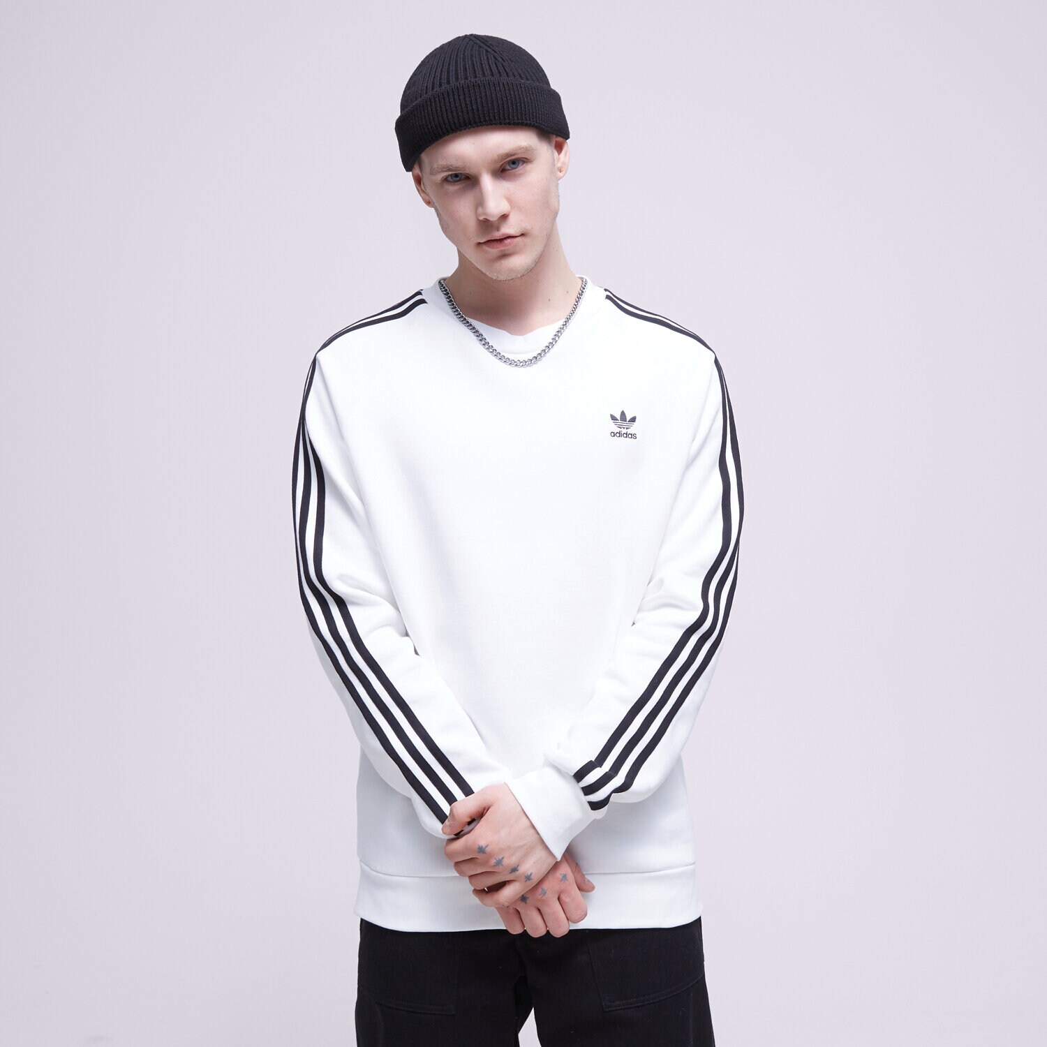 pánská mikina ADIDAS MIKINA 3-STRIPES CREW IA4862 BÍLÁ