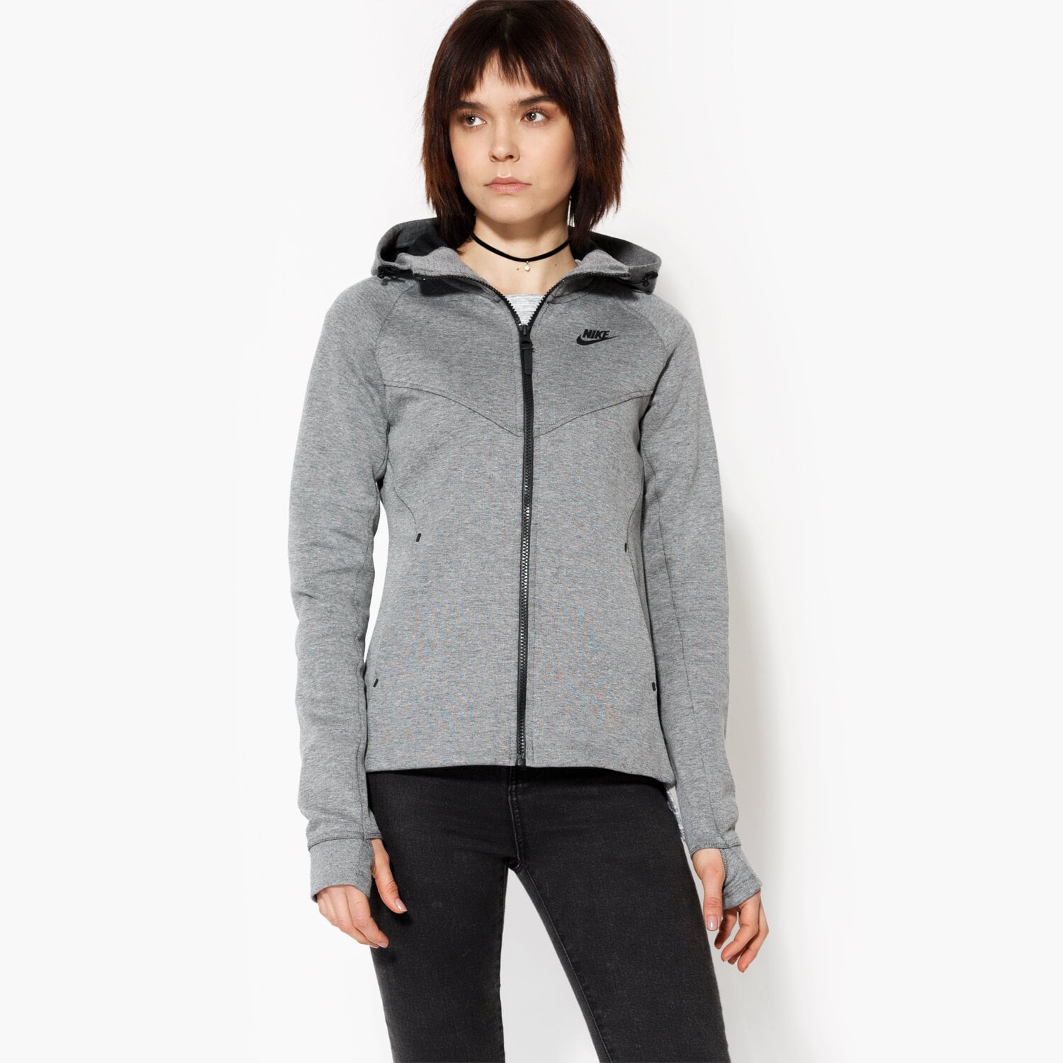 dámská mikina NIKE MIKINA NSW TCH FLC HOODIE FZ 842845092 STŘÍBRNÁ