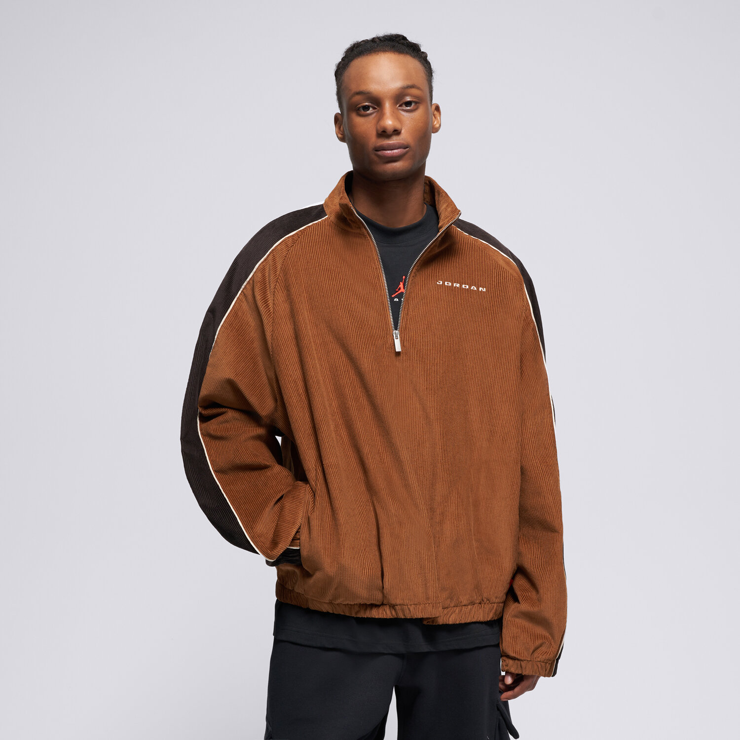 pánská mikina JORDAN MIKINA M J FLT CORD HALF ZIP IM9879-281 HNĚDÁ
